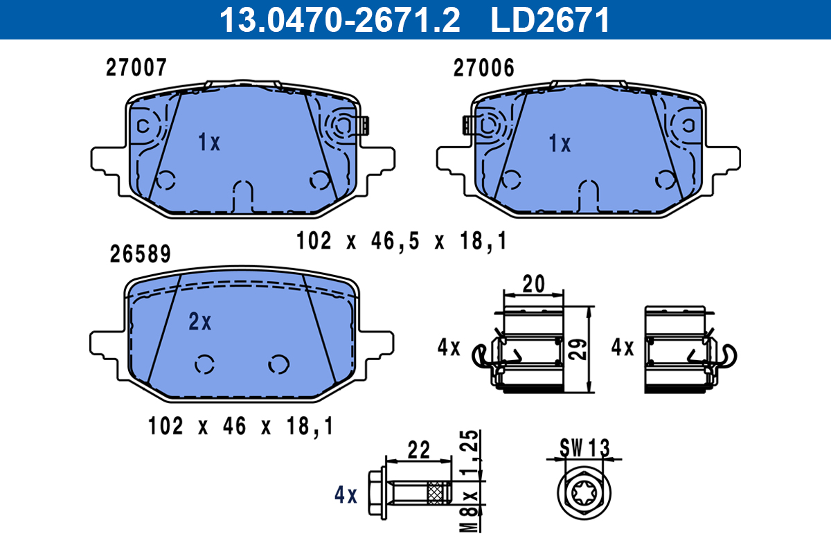 Remblokkenset, schijfrem ATE 13.0470-2671.2