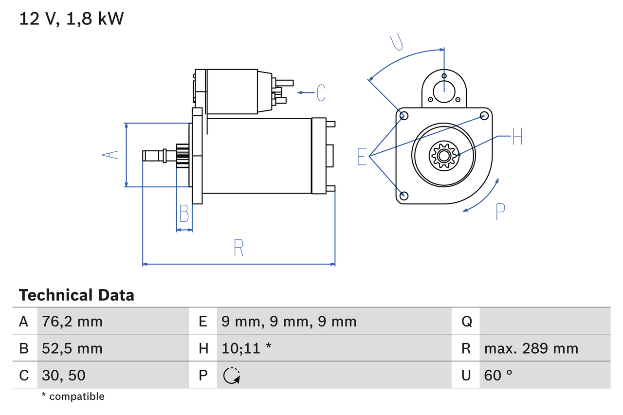 Starter Bosch 0 986 016 190