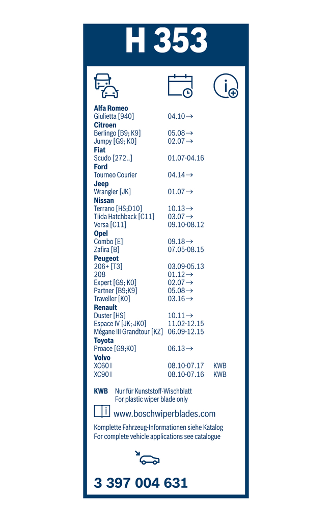 Bosch Ruitenwisserblad 3 397 004 631