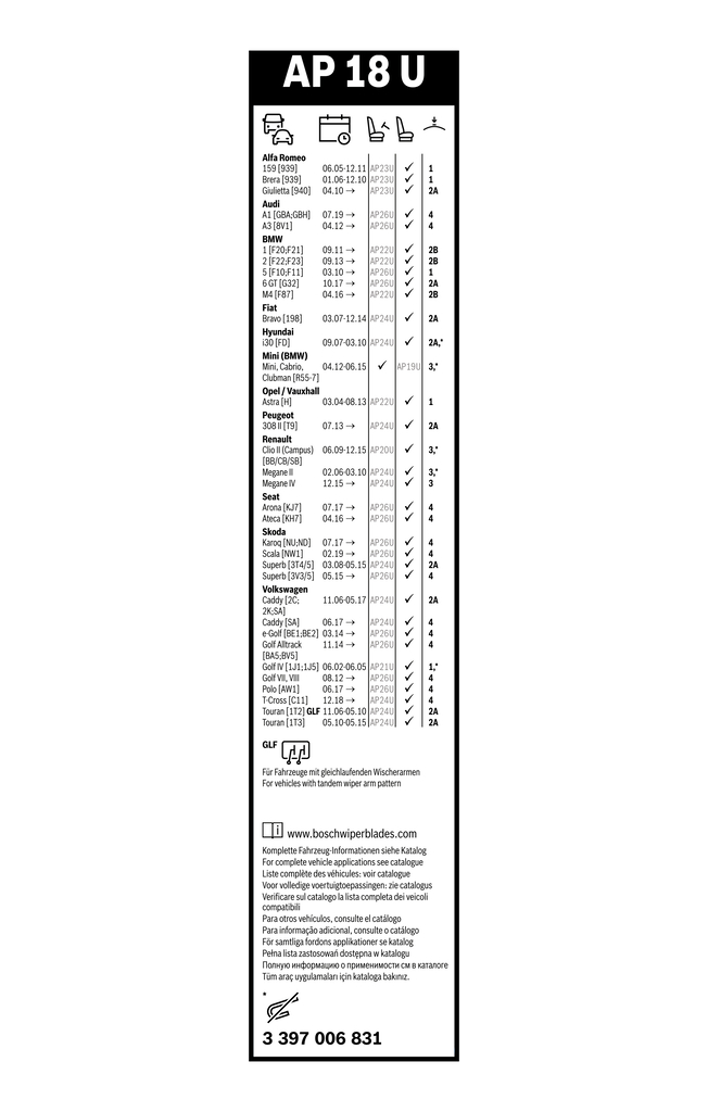 Bosch Ruitenwisserblad 3 397 006 831
