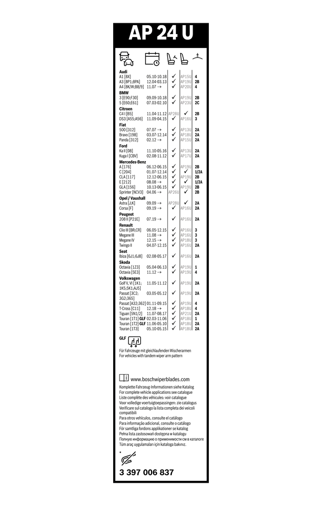 Bosch Ruitenwisserblad 3 397 006 837