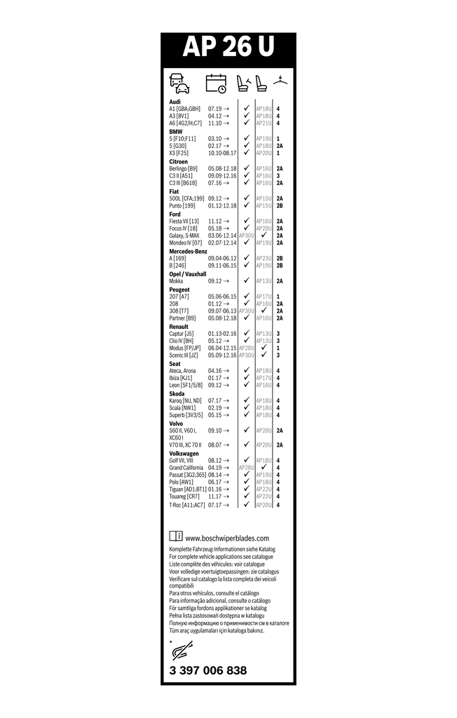 Bosch Ruitenwisserblad 3 397 006 838