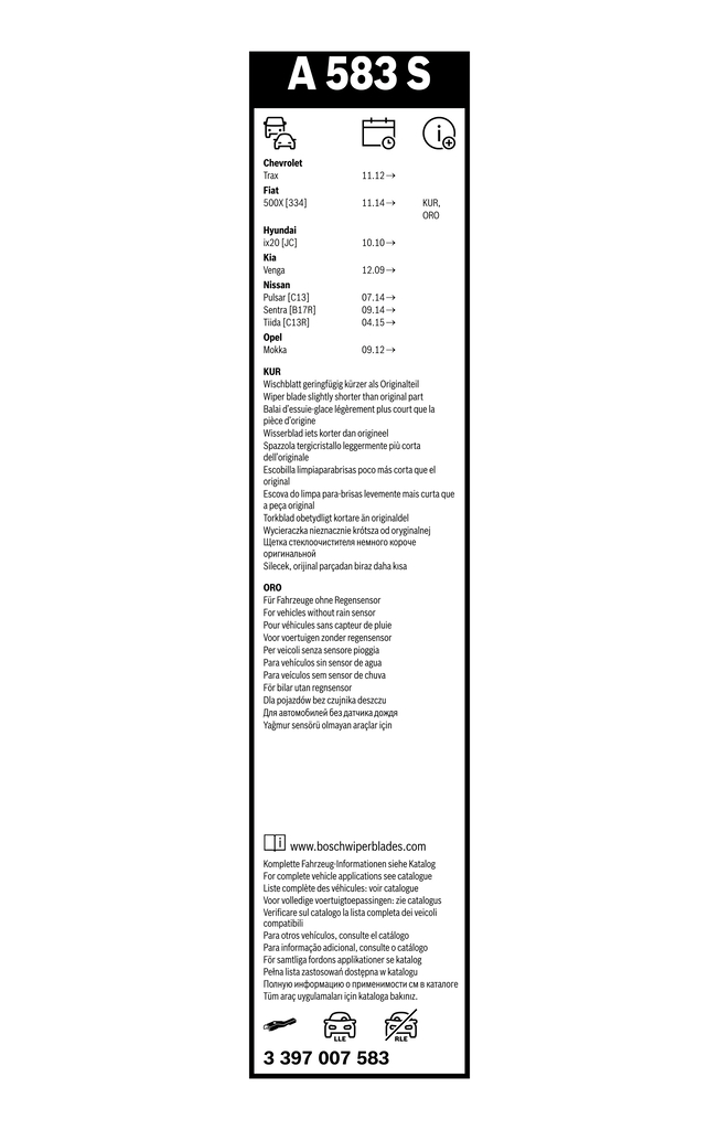 Bosch Ruitenwisserblad 3 397 007 583