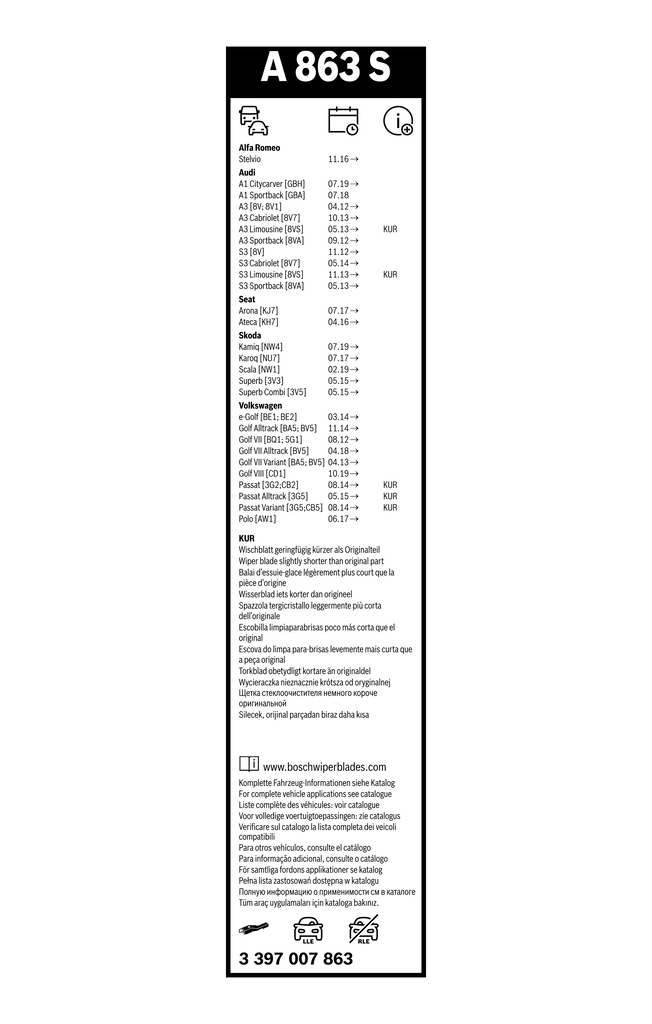 Bosch Ruitenwisserblad 3 397 007 863