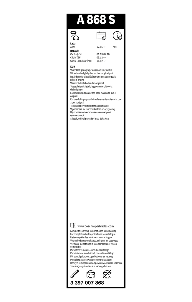 Bosch Ruitenwisserblad 3 397 007 868