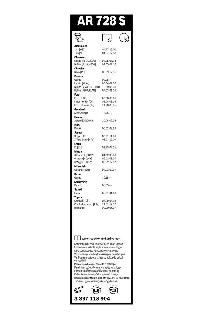 Bosch Ruitenwisserblad 3 397 118 904