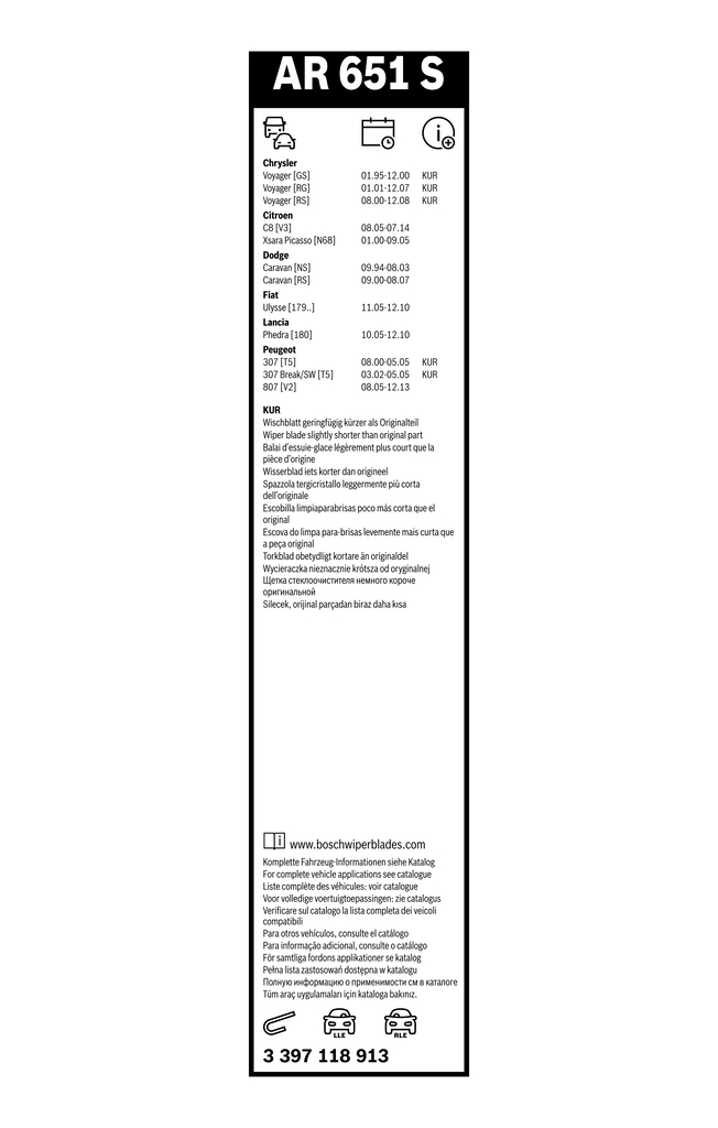 Bosch Ruitenwisserblad 3 397 118 913