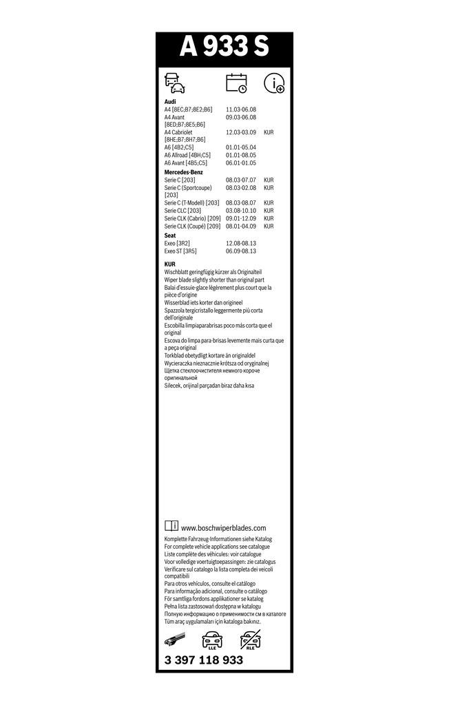 Bosch Ruitenwisserblad 3 397 118 933