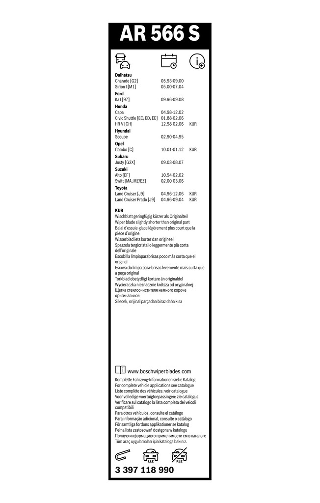 Bosch Ruitenwisserblad 3 397 118 990