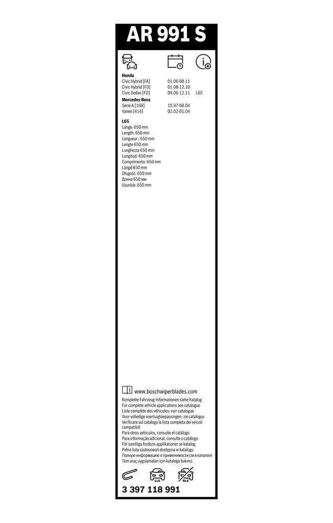 Bosch Ruitenwisserblad 3 397 118 991