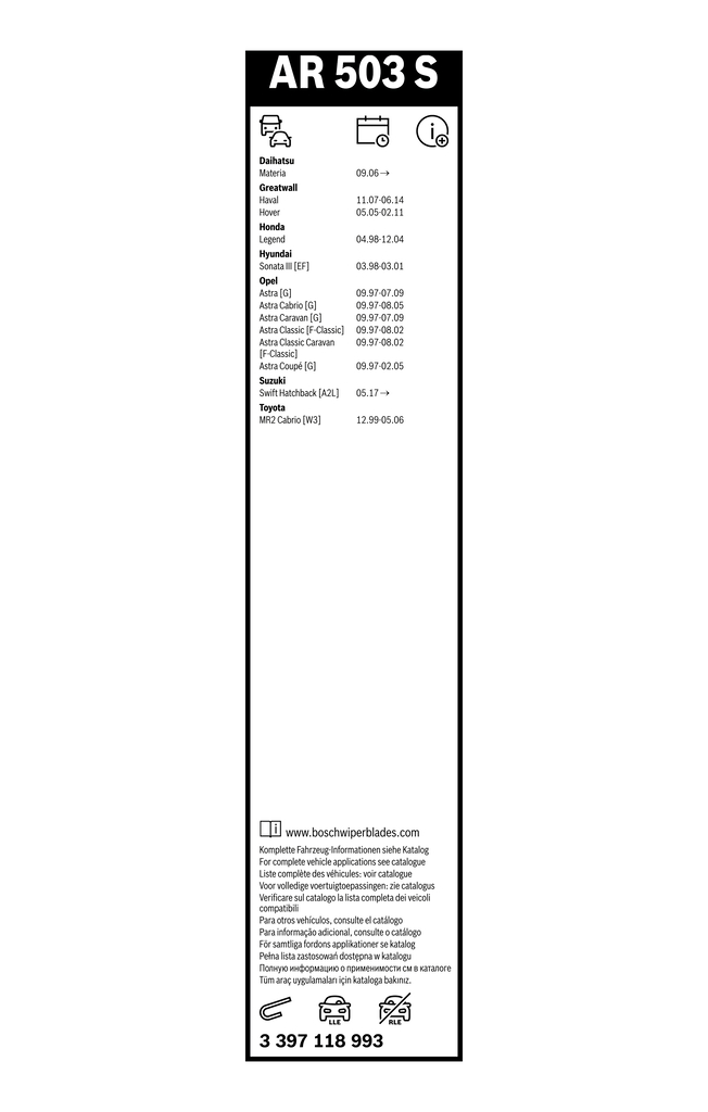 Bosch Ruitenwisserblad 3 397 118 993