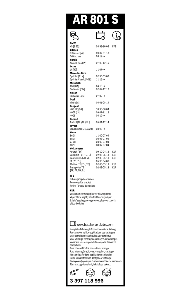Bosch Ruitenwisserblad 3 397 118 996