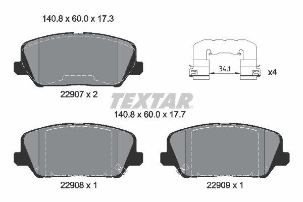 Remblokkenset, schijfrem Textar 2290701