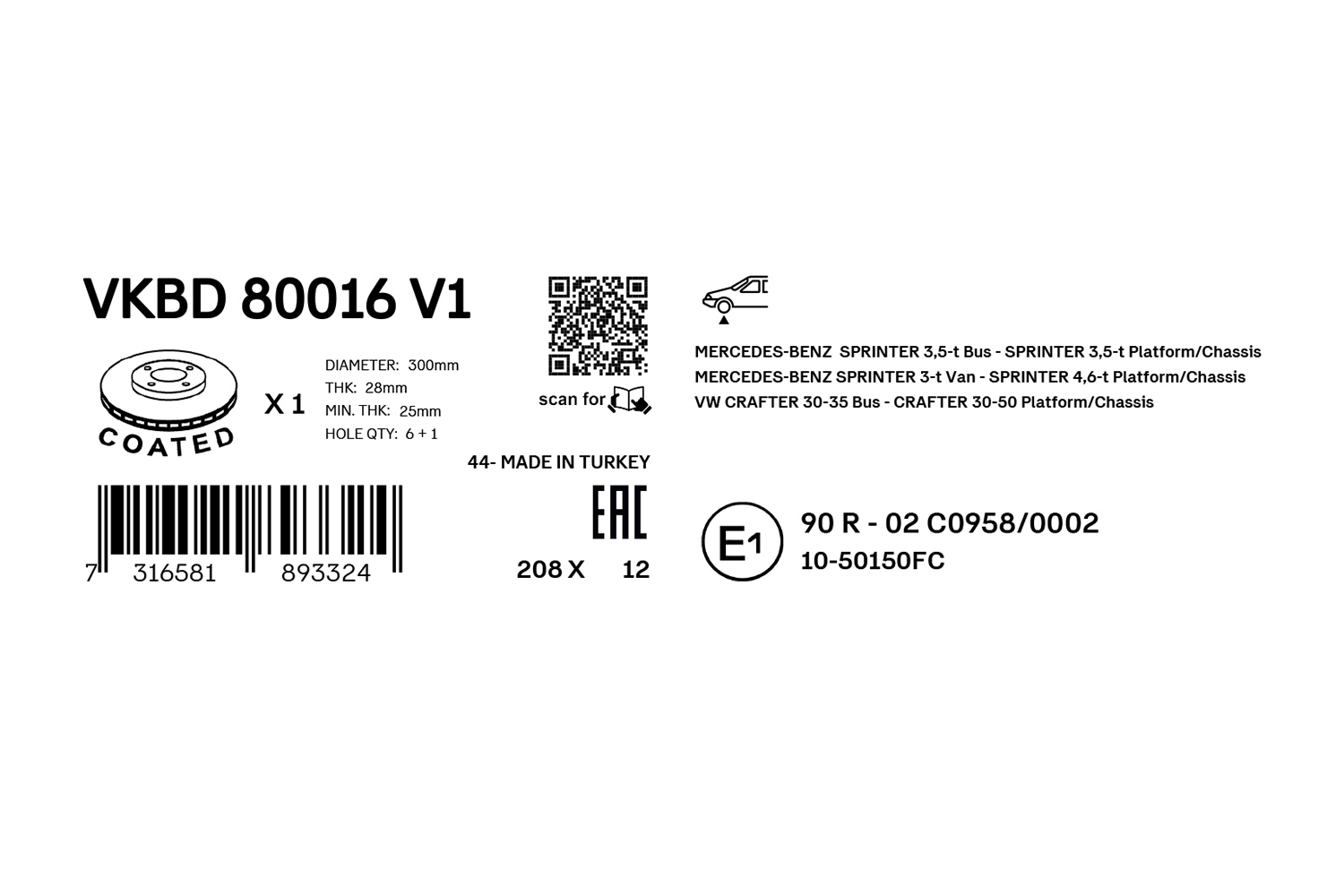 SKF Remschijf VKBD 80016 V1