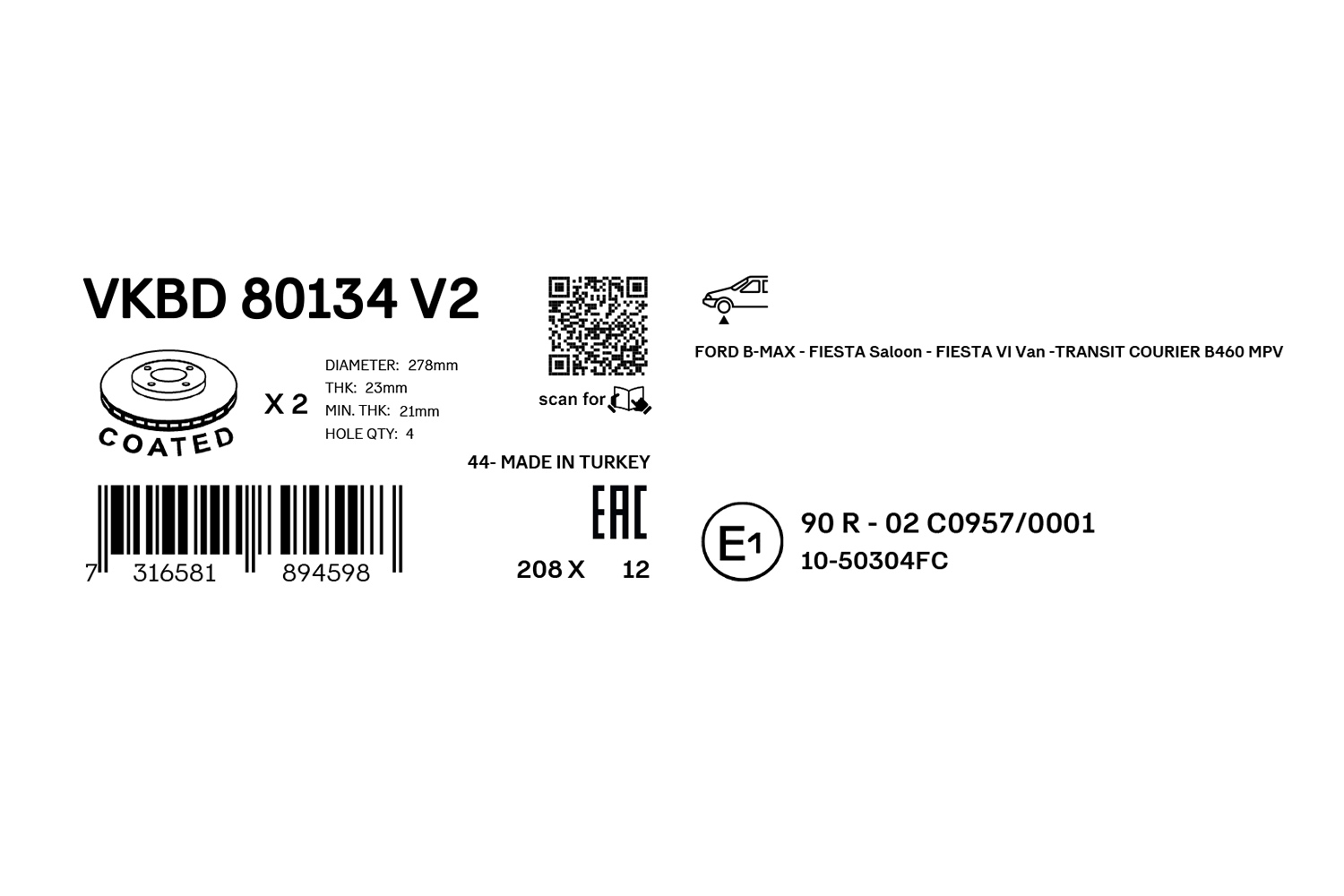 SKF Remschijf VKBD 80134 V2