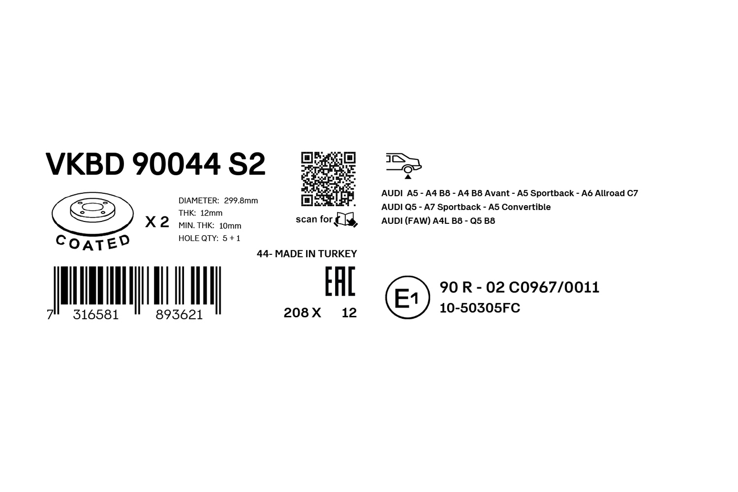 SKF Remschijf VKBD 90044 S2