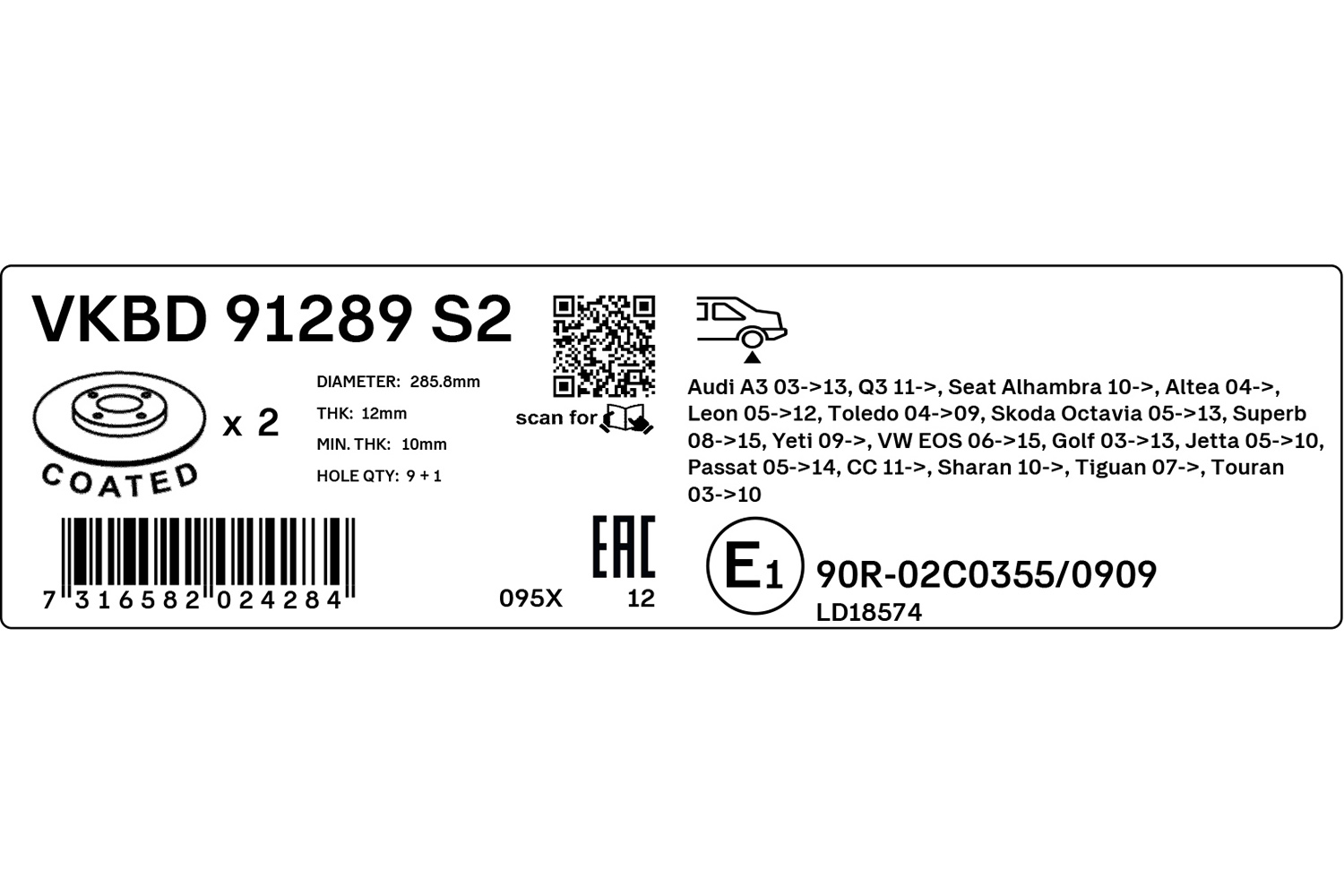 SKF Remschijf VKBD 91289 S2