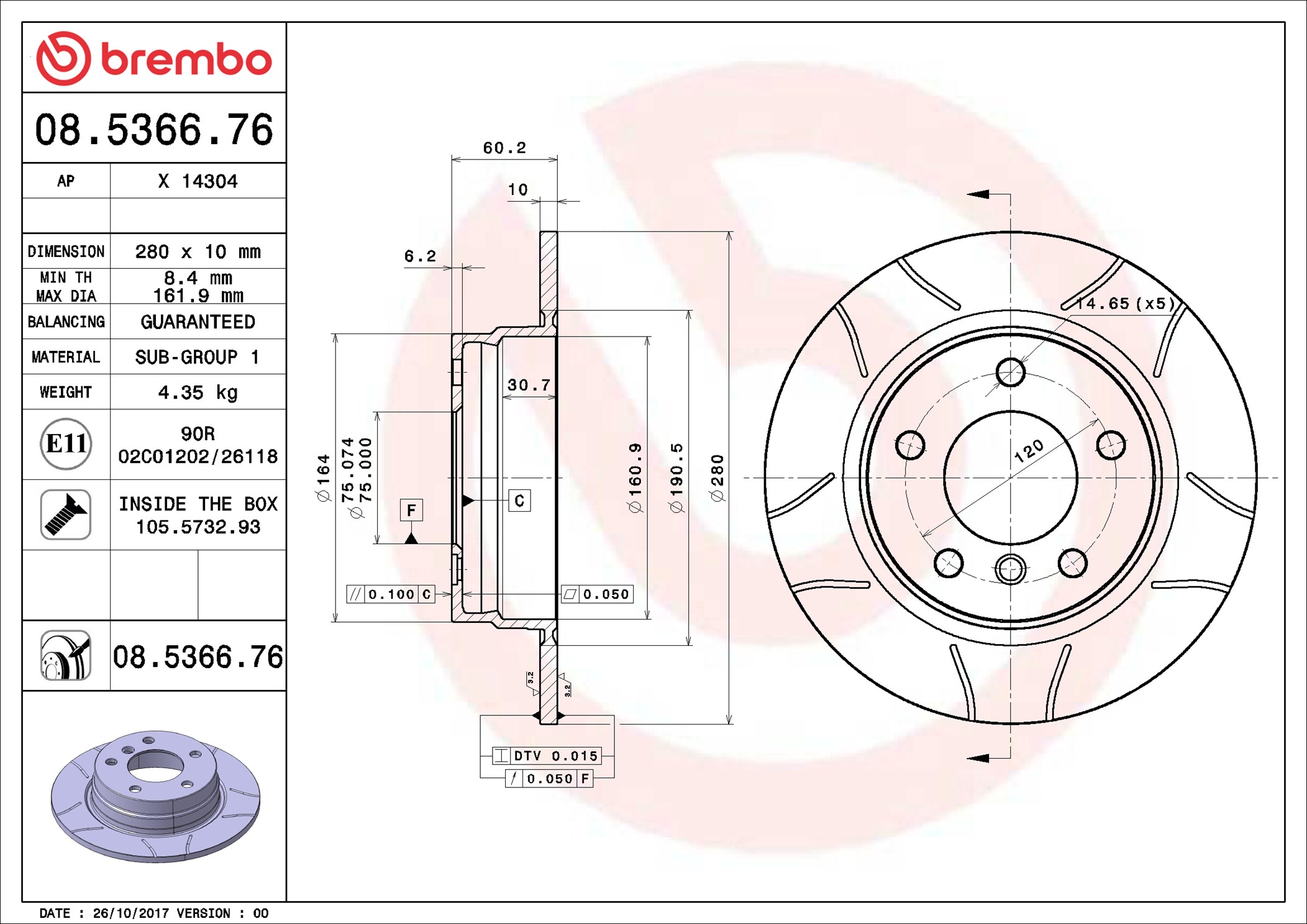 Brembo Remschijven 08.5366.76