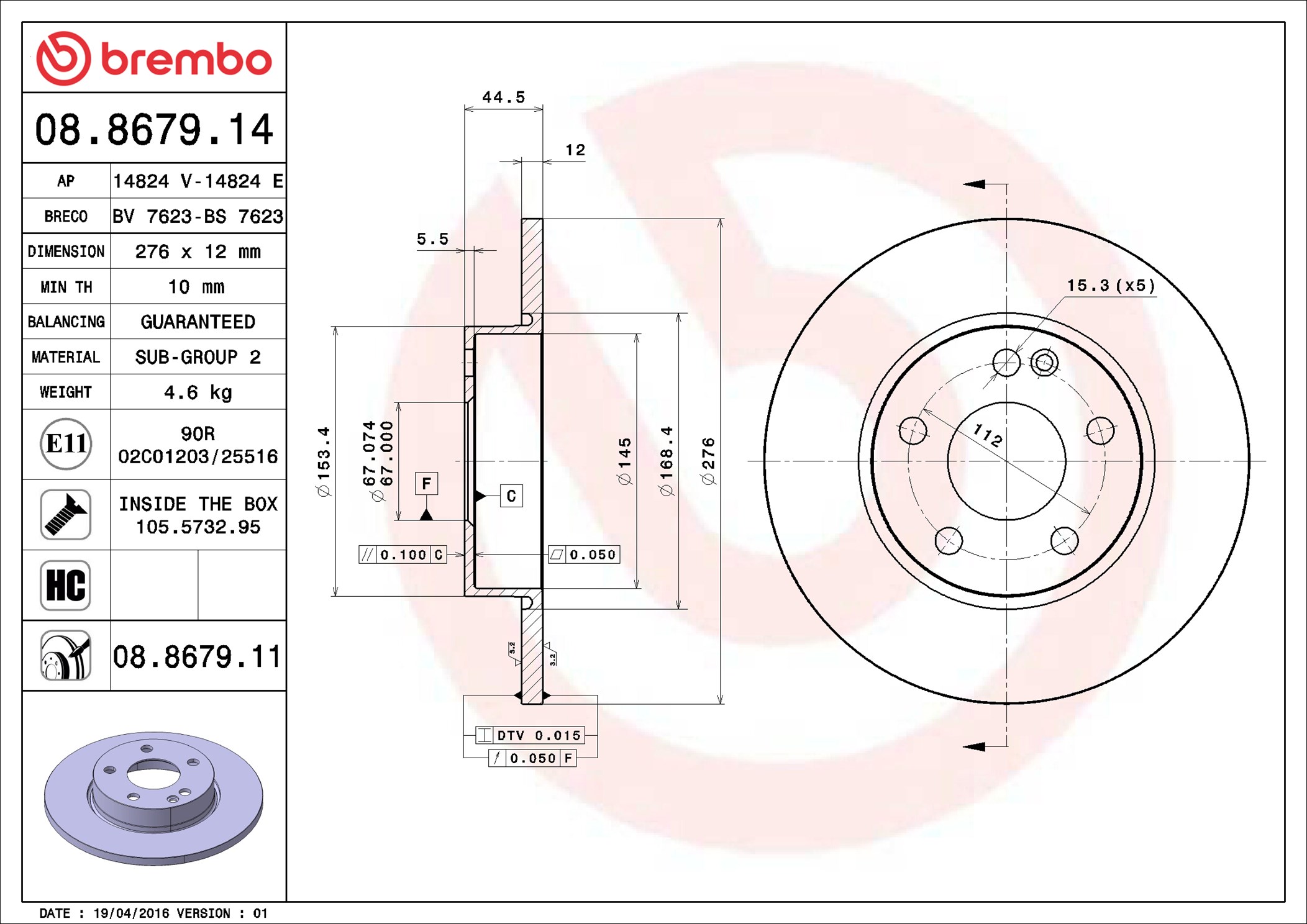 Brembo Remschijven 08.8679.14