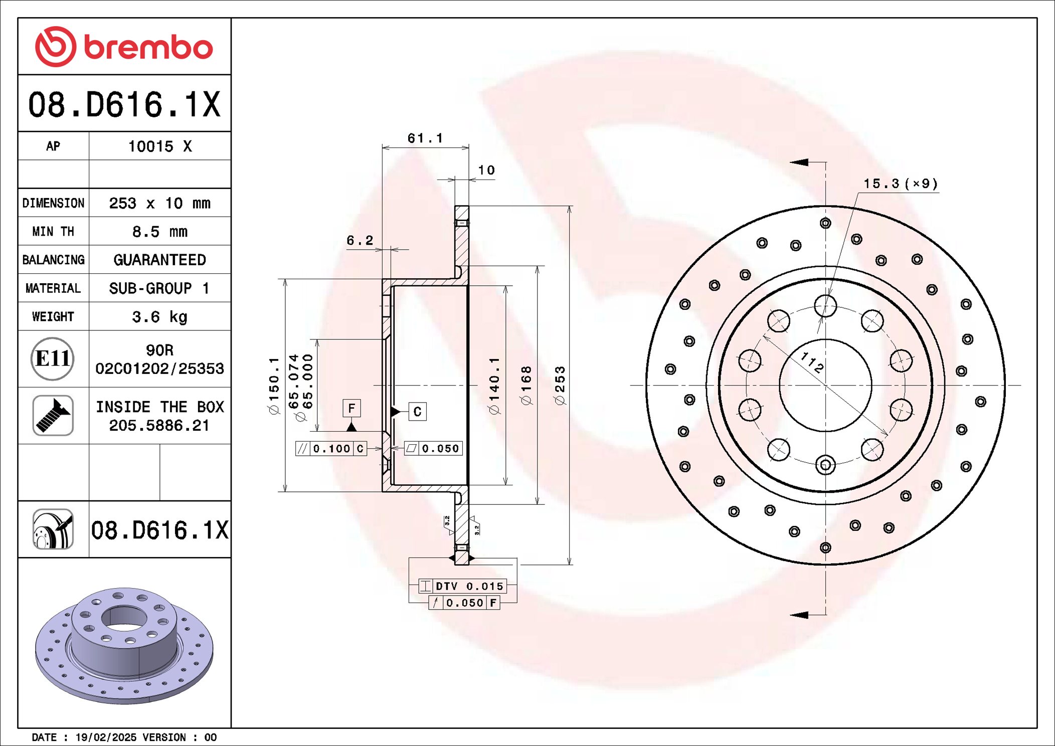 Remschijf Brembo 08.D616.1X