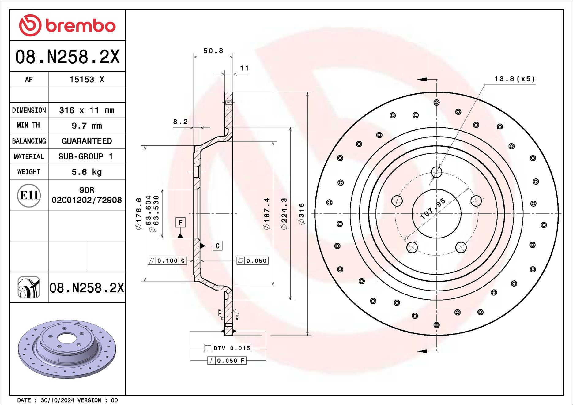 Remschijf Brembo 08.N258.2X