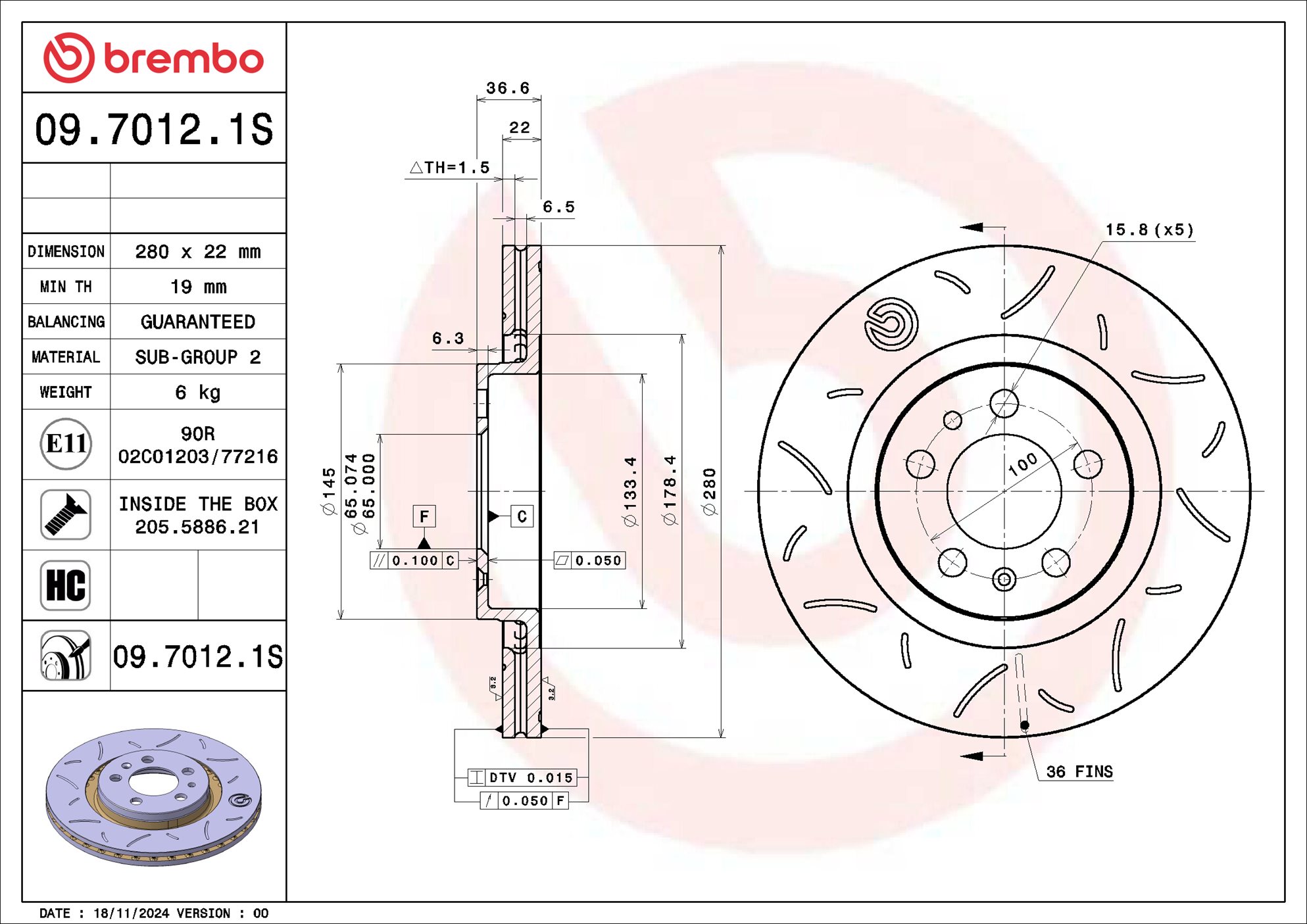 Remschijf Brembo 09.7012.1S