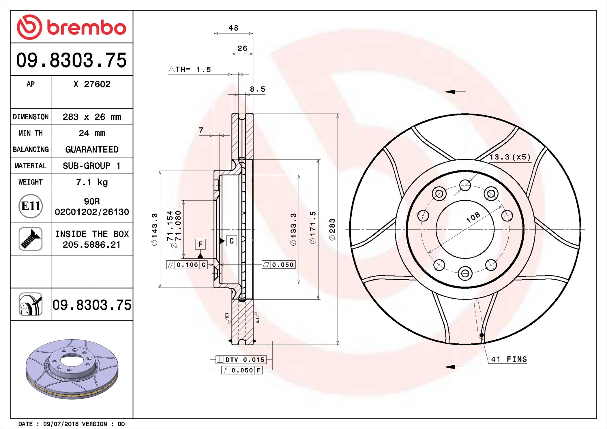 Brembo Remschijven 09.8303.75
