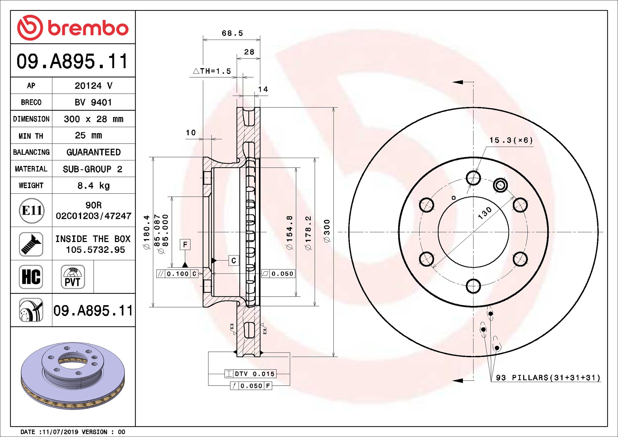 Brembo Remschijven 09.A895.11