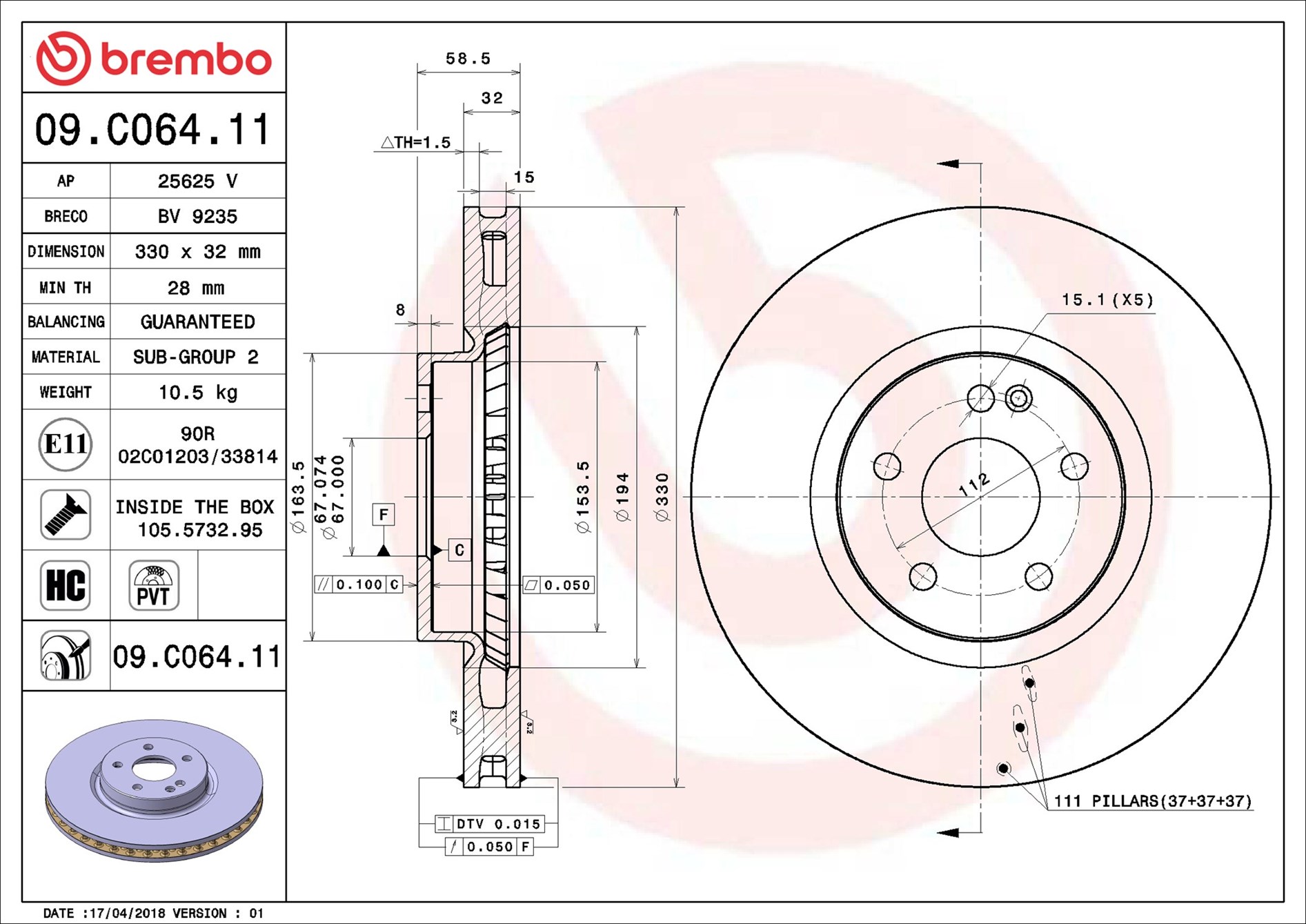 Brembo Remschijven 09.C064.11