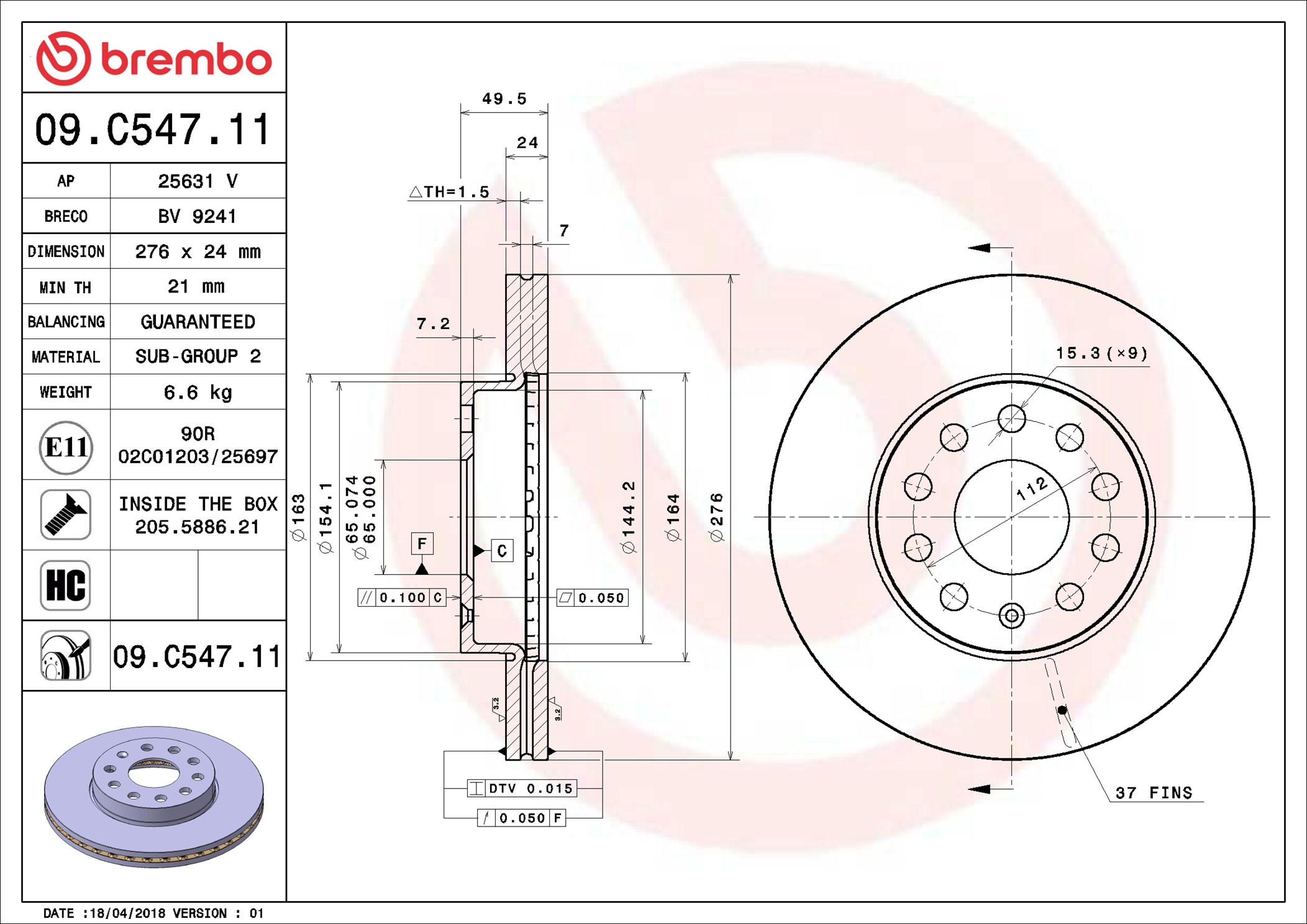 Brembo Remschijven 09.C547.11