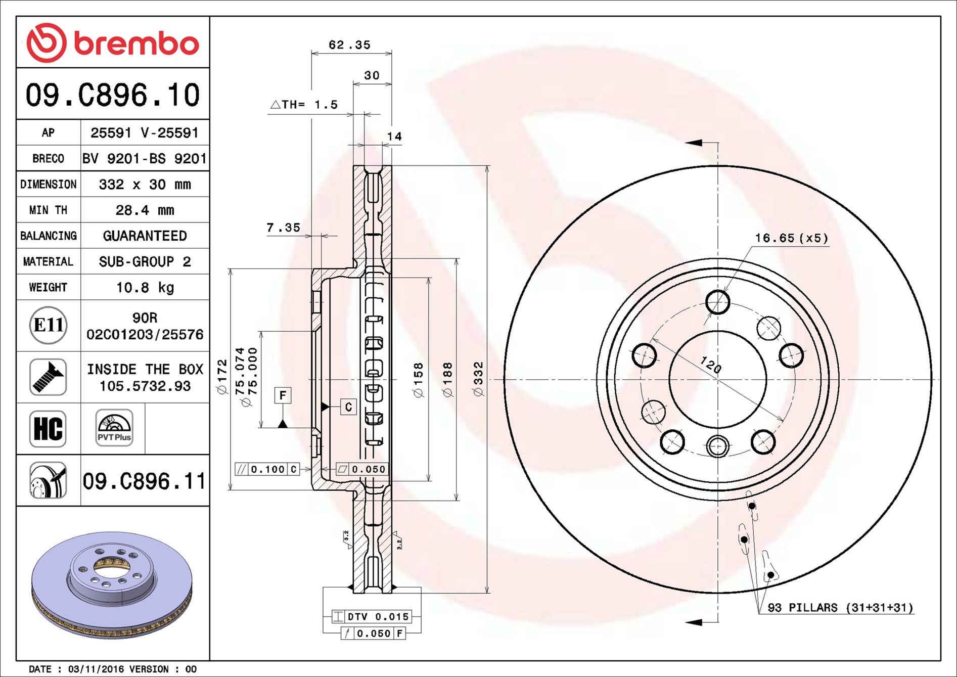 Brembo Remschijven 09.C896.11