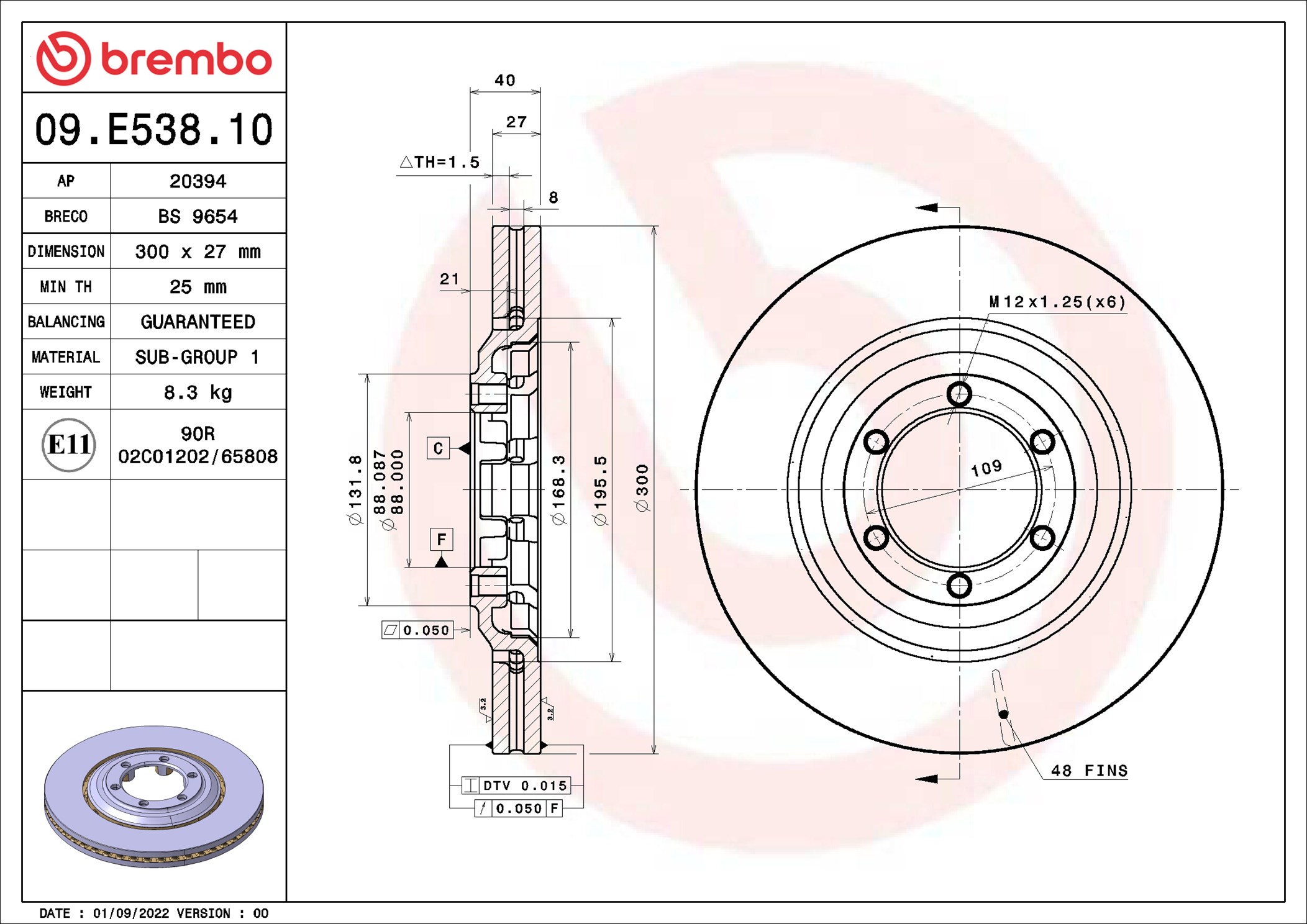 Brembo Remschijf 09.E538.10