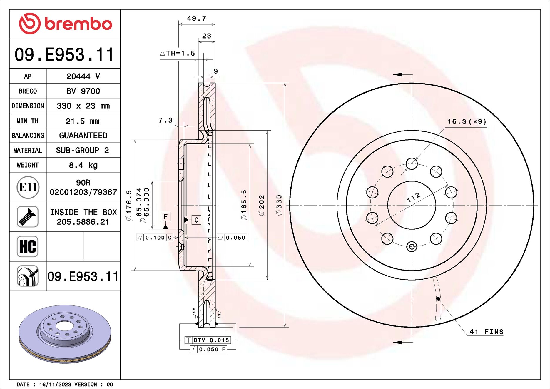 Remschijf Brembo 09.E953.11
