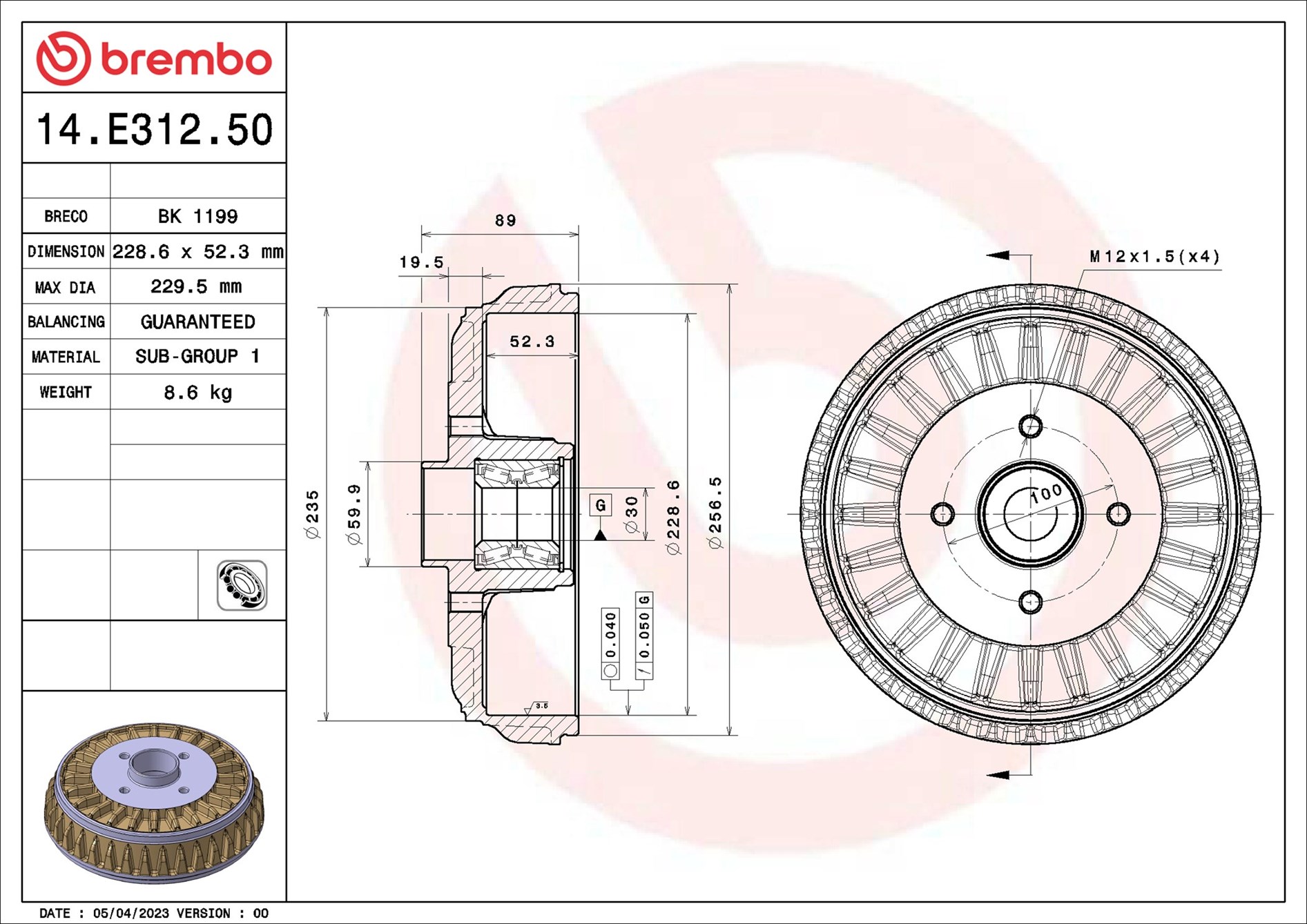 Brembo Remtrommel 14.E312.50