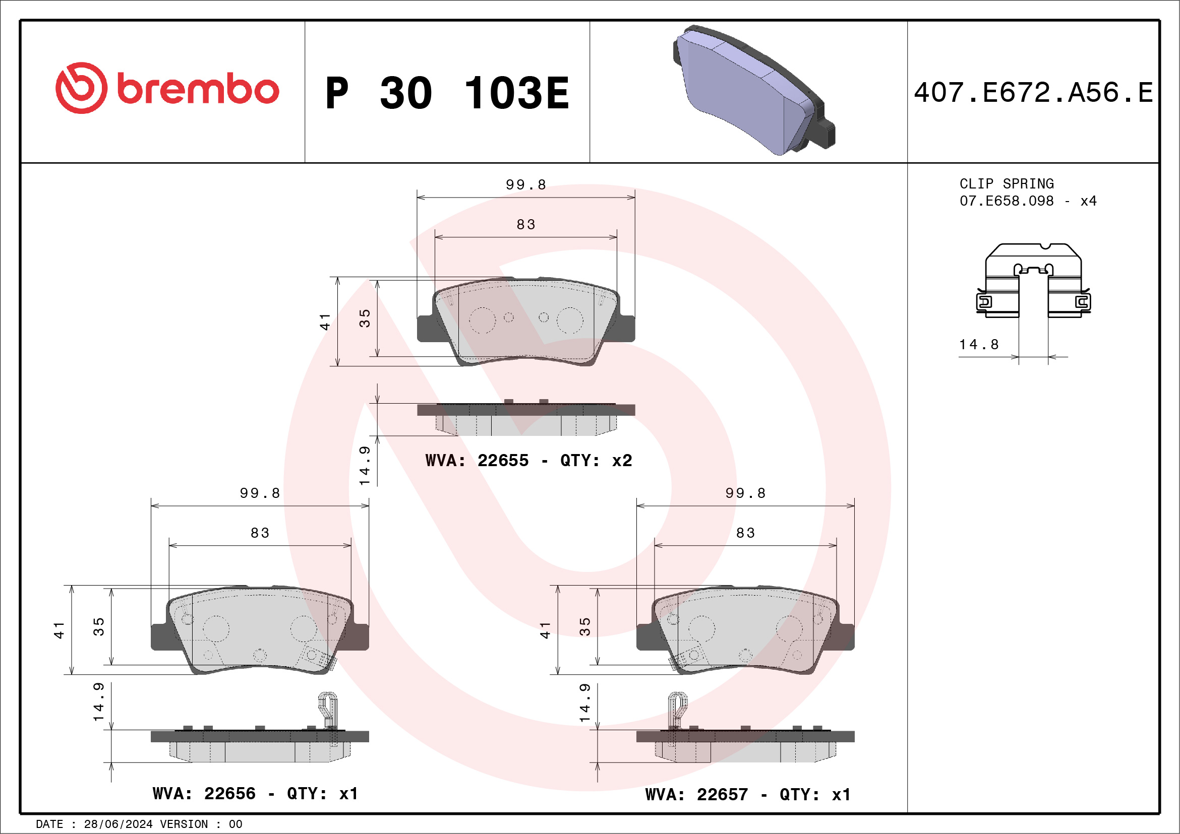 Remblokset Brembo P 30 103E