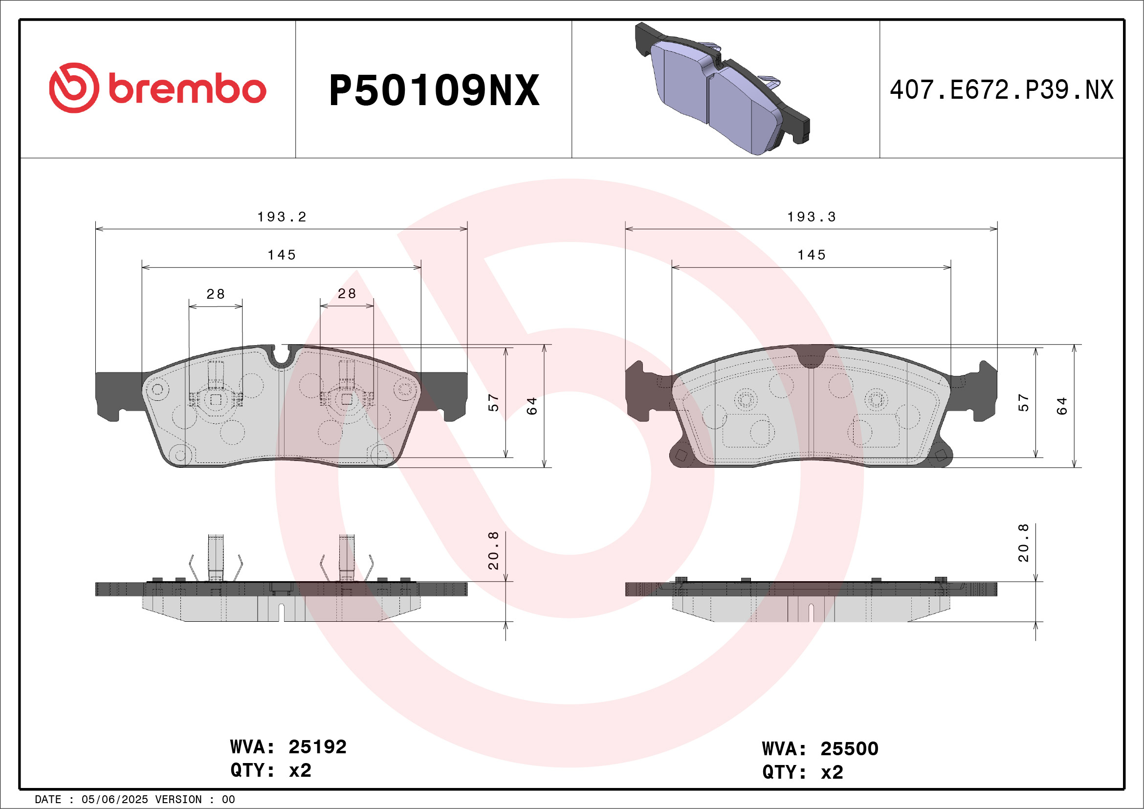 Remblokkenset, schijfrem Brembo P50109NX