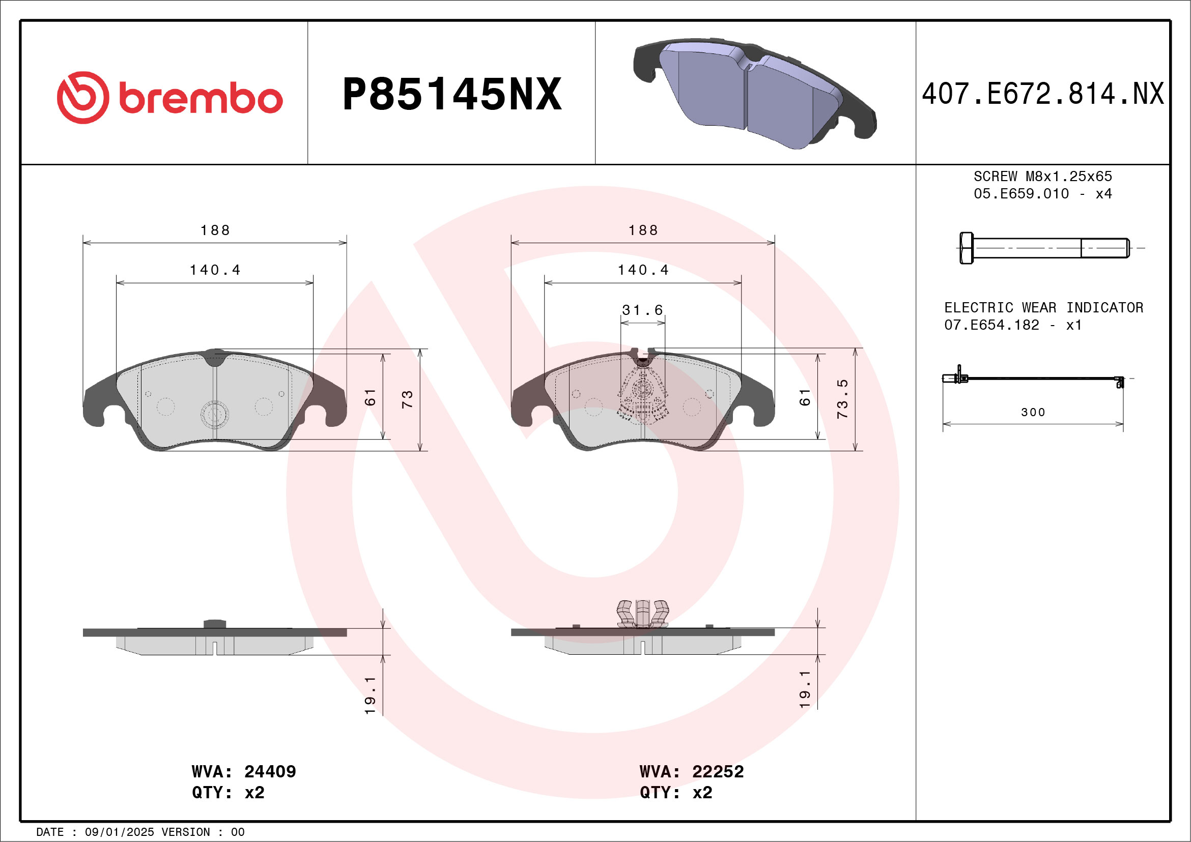 Remblokkenset, schijfrem Brembo P85145NX
