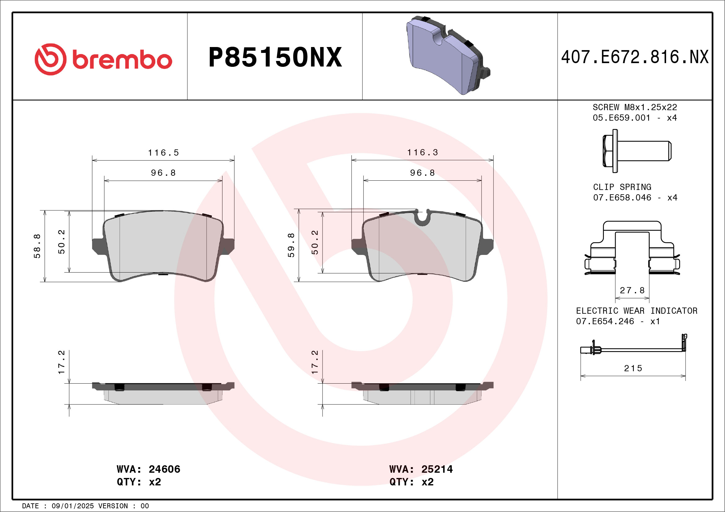 Remblokkenset, schijfrem Brembo P85150NX