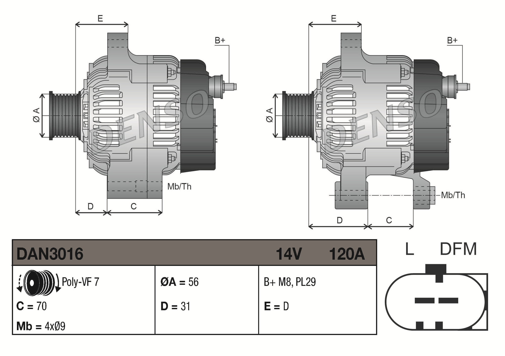 Denso Dynamo / Alternator DAN3016