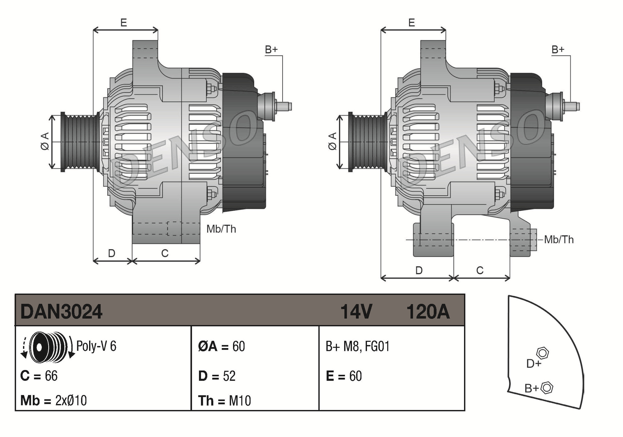Denso Dynamo / Alternator DAN3024