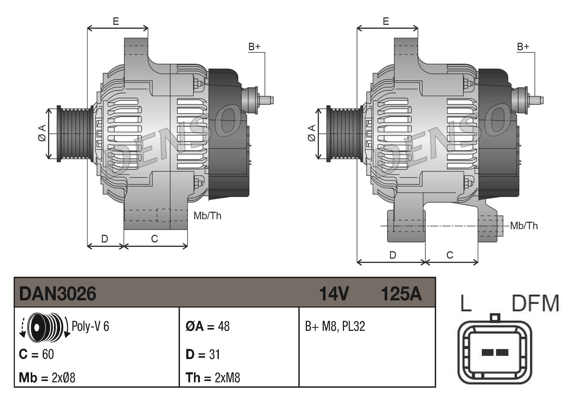 Denso Dynamo / Alternator DAN3026