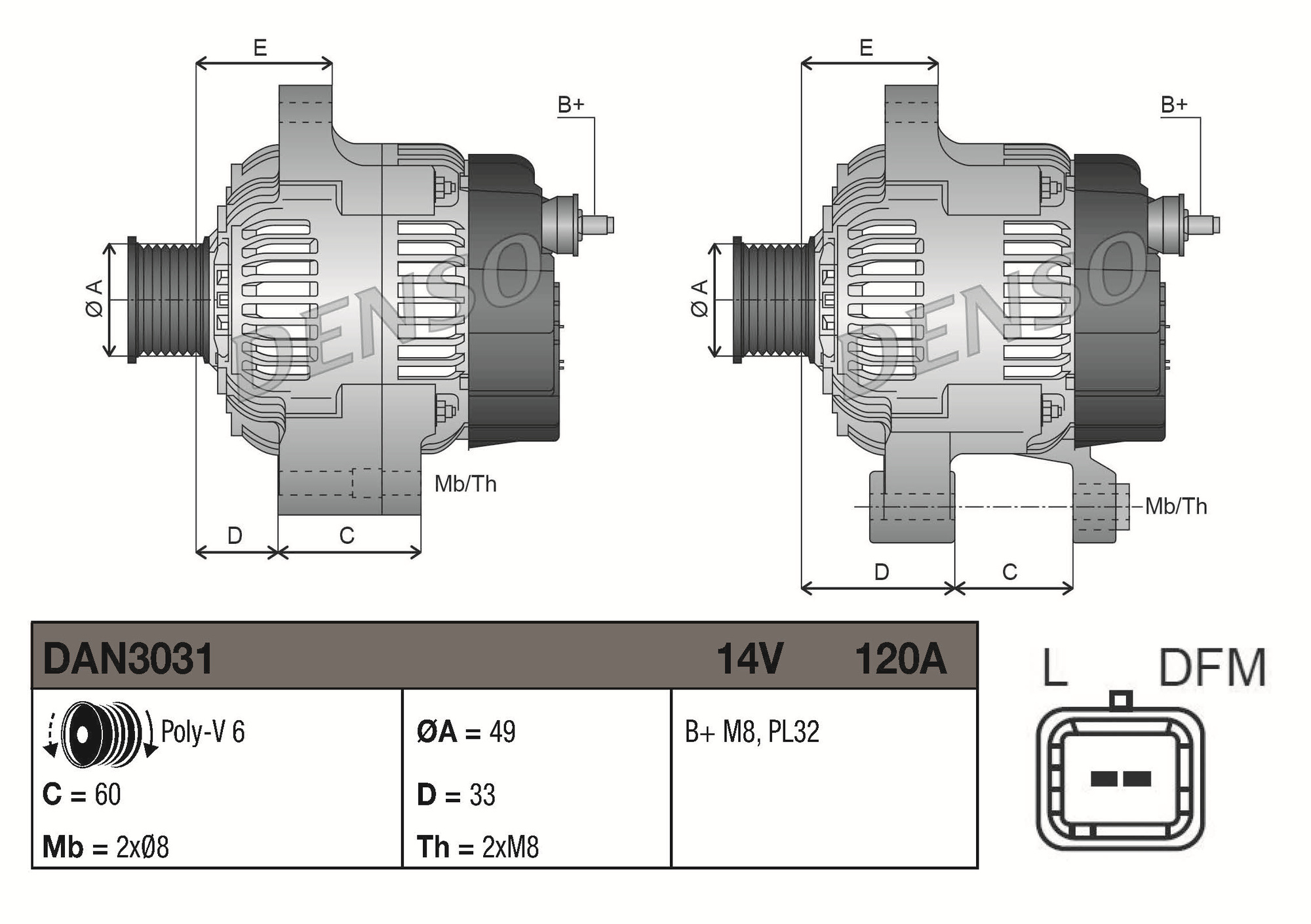 Denso Dynamo / Alternator DAN3031