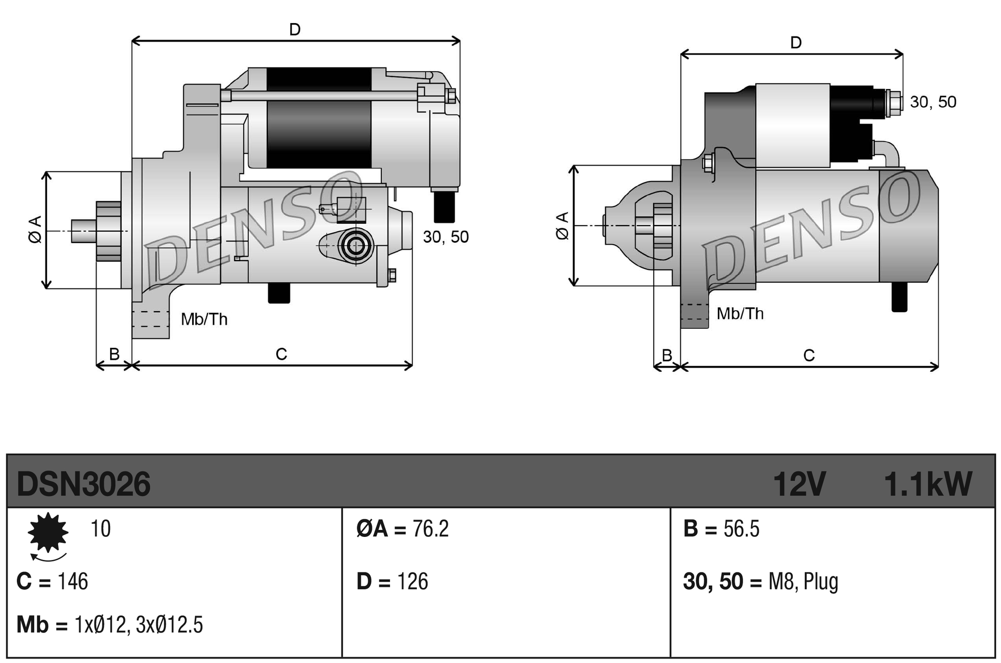 Denso Startmotor / Starter DSN3026