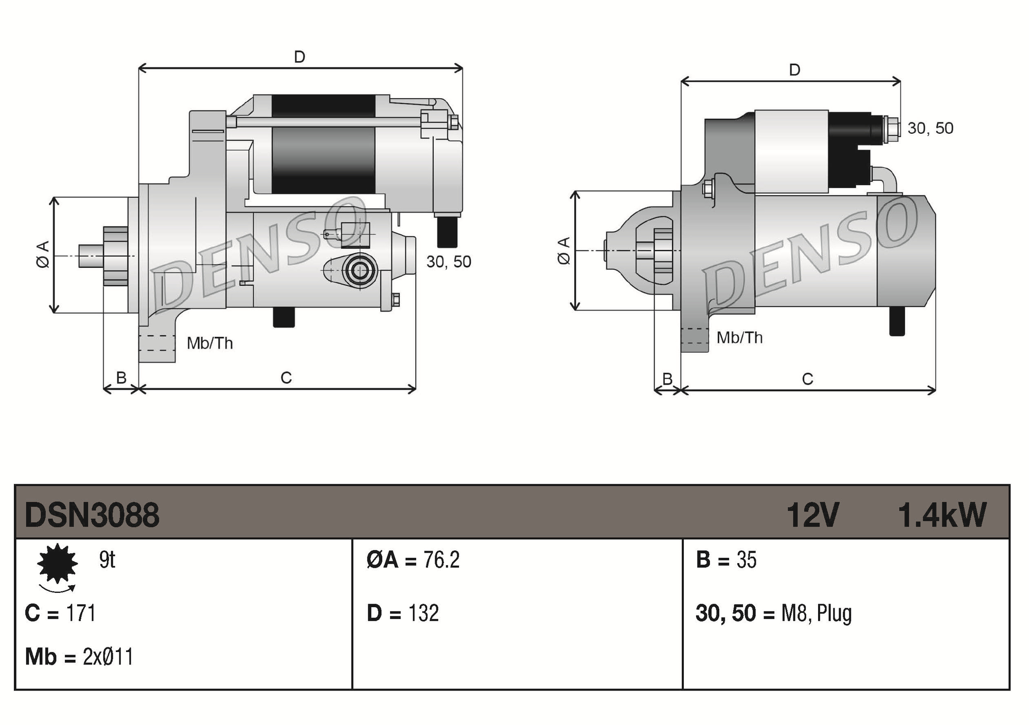 Denso Startmotor / Starter DSN3088