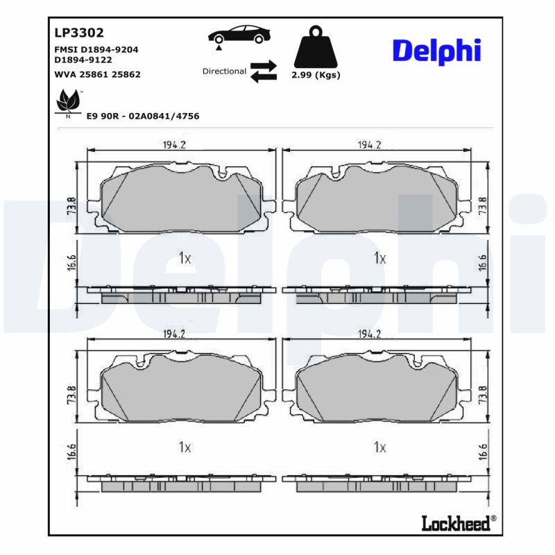 Delphi Diesel Remblokset LP3302
