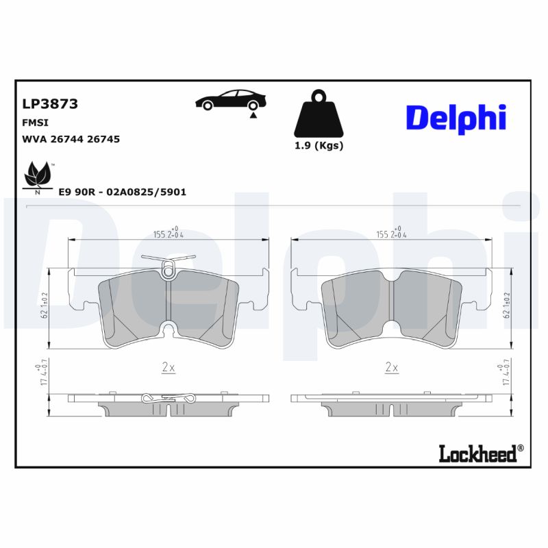 Delphi Diesel Remblokkenset, schijfrem LP3873