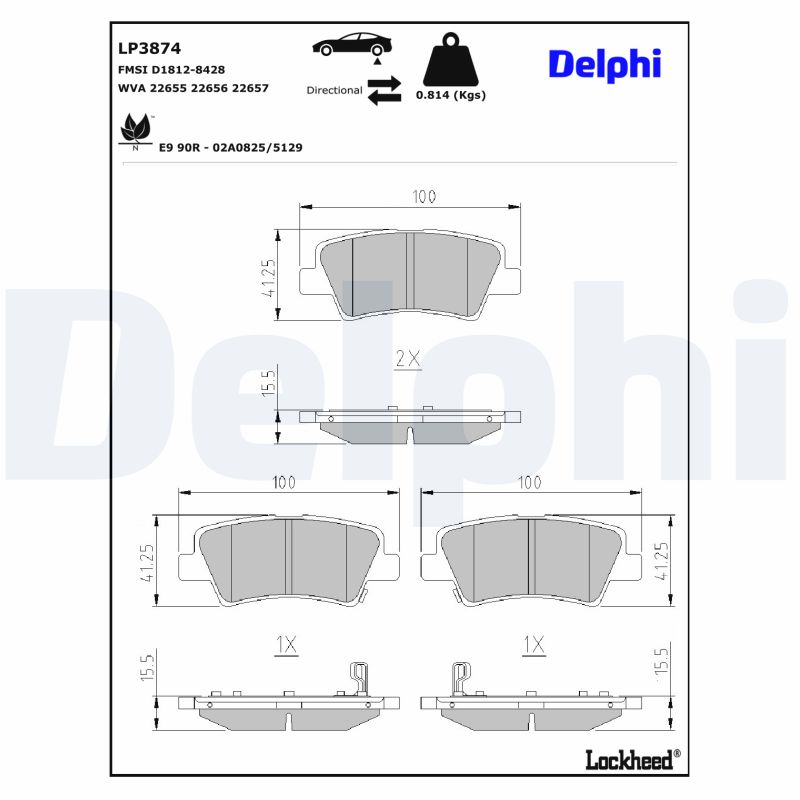 Delphi Diesel Remblokkenset, schijfrem LP3874