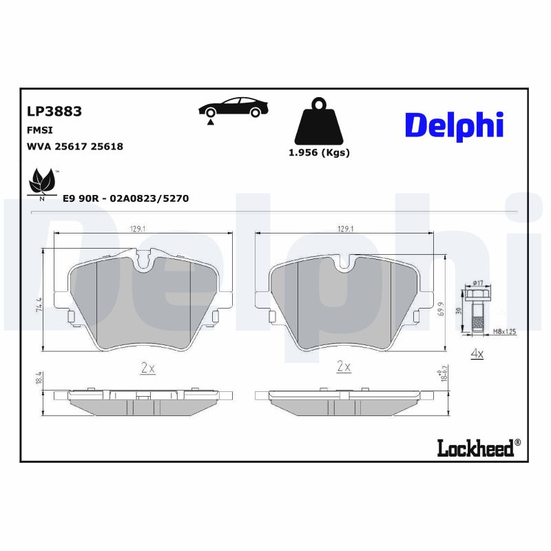 Delphi Diesel Remblokkenset, schijfrem LP3883