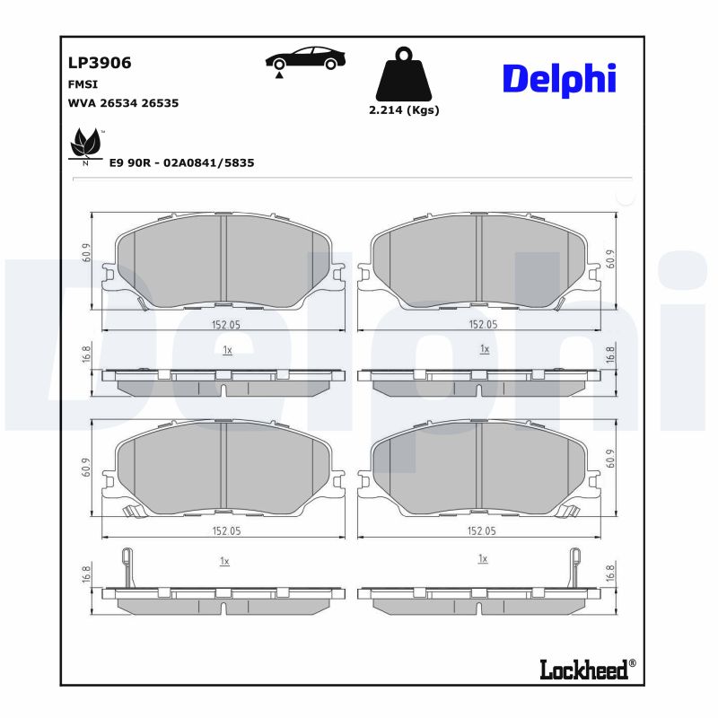 Delphi Diesel Remblokkenset, schijfrem LP3906