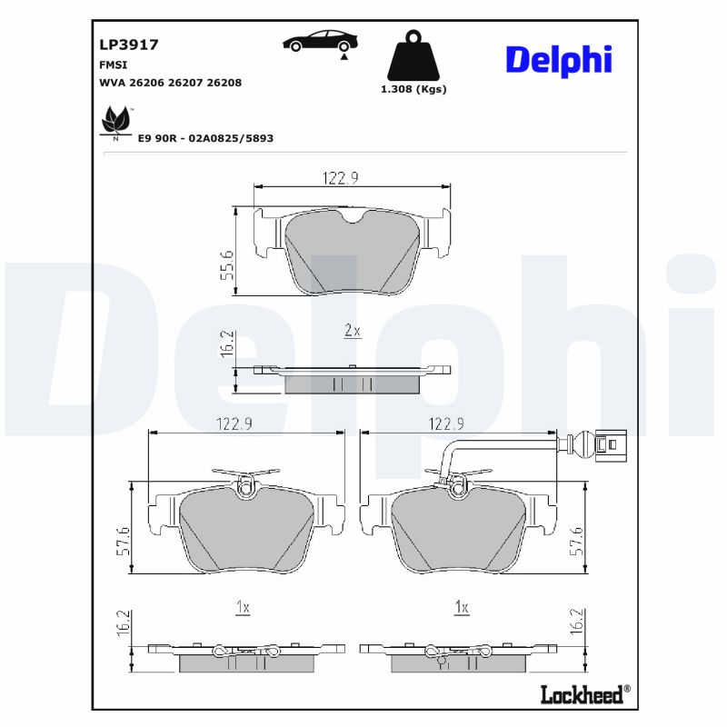 Delphi Diesel Remblokkenset, schijfrem LP3917